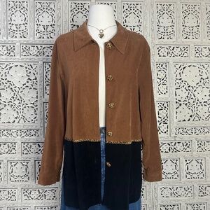 Vintage Brown and Black Earthy Colorblock Shirt Jacket With Velvet Buttons Sz M